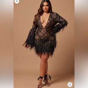 Fashion Nova Black Feathered Mini Dress